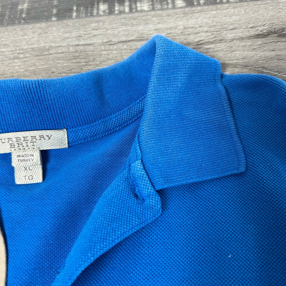 Burberry Vibrant Blue Polo with Check Accent - 65 - Picture 5 of 7